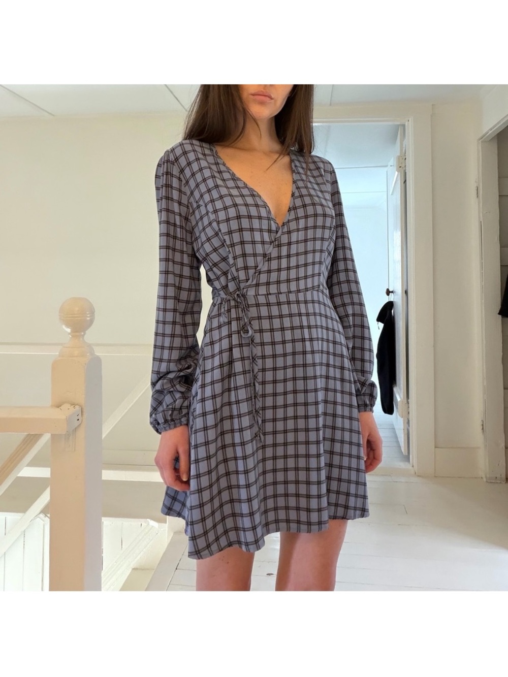 NWT la hearts blue plaid wrap dress small
